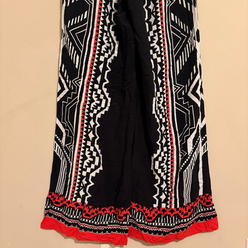Women's Jealous Tomato L Black Red White Tribal Print Wide Leg Pants - Picture 6 of 15
